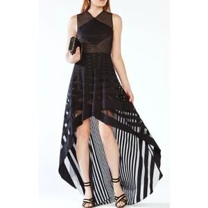 BCBGMAXAZRIA Keanna Gown Illusion Stripe Mesh Sleeveless Maxi Formal Prom Dress